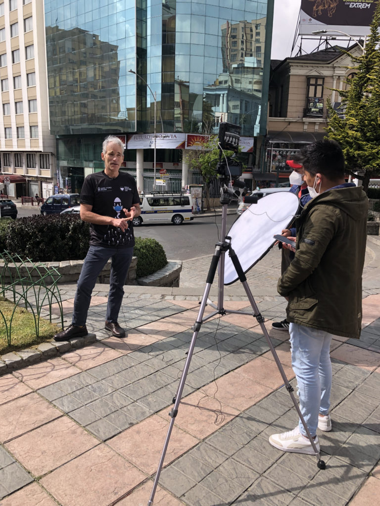 Dr. John Curington doing interview in La Paz, Bolivia